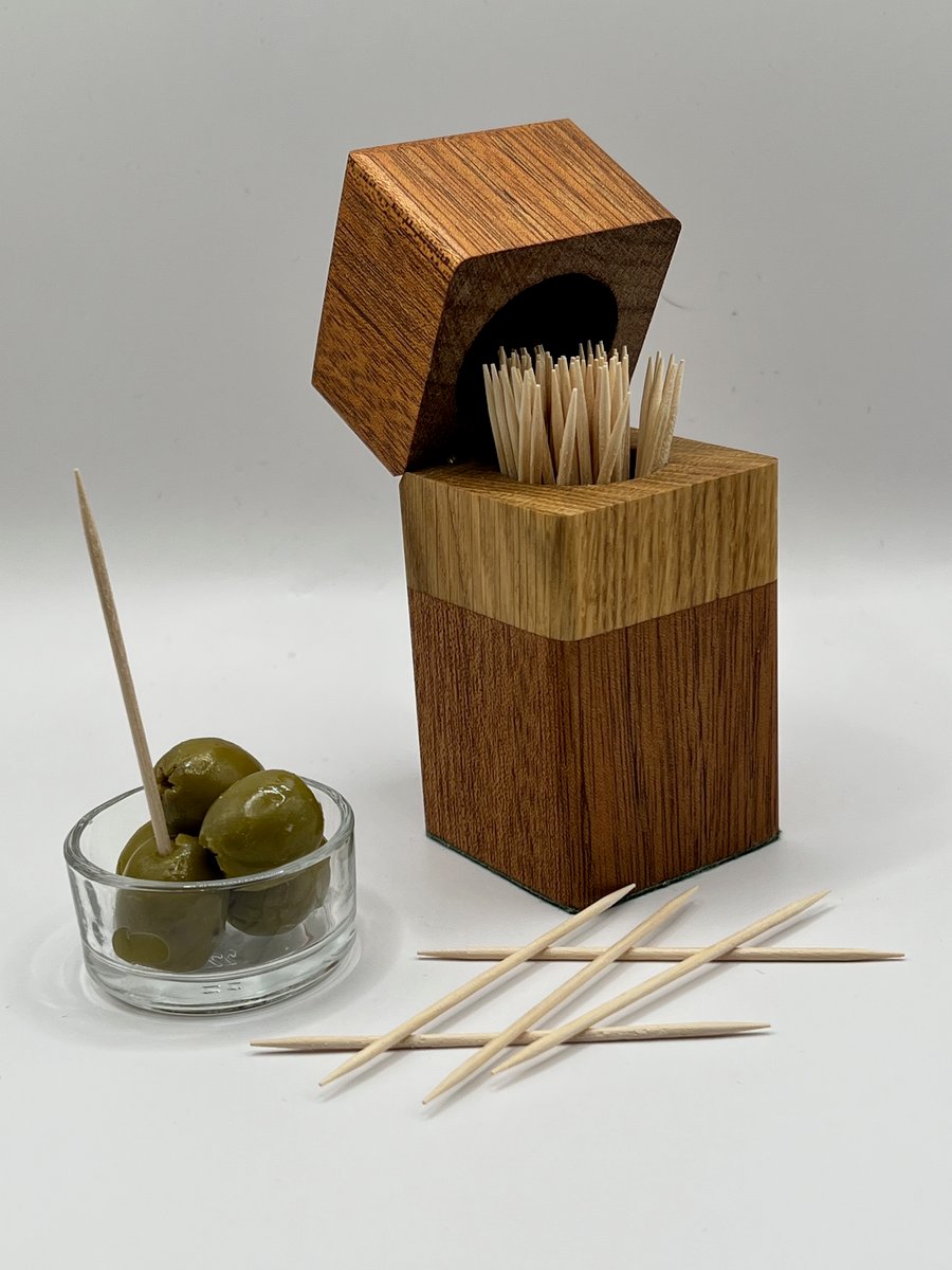 Handcrafted Hardwood Cocktail Stick Holder with Hinged Lid