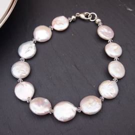 Freshwater coin pearl and Swarovski crystal bracelet