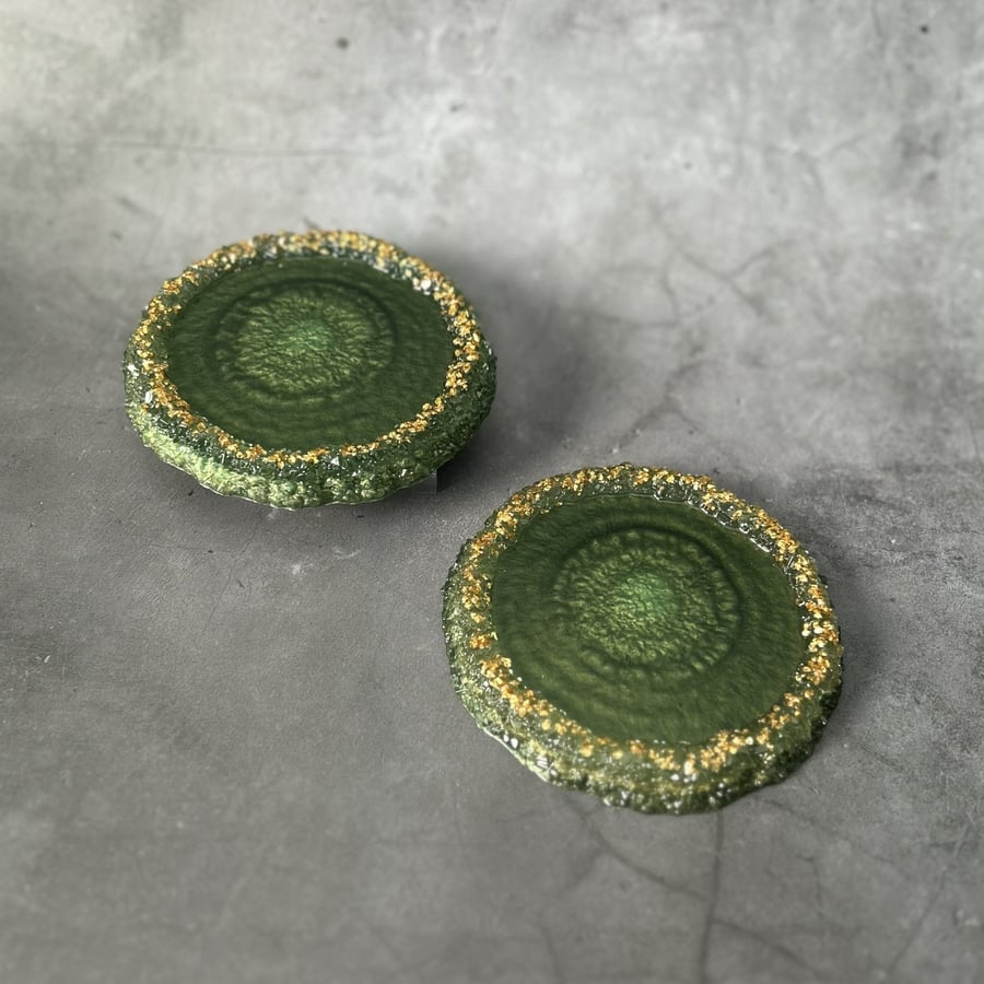 Green & Gold Resin Geode Coasters – Drusy Edge Set