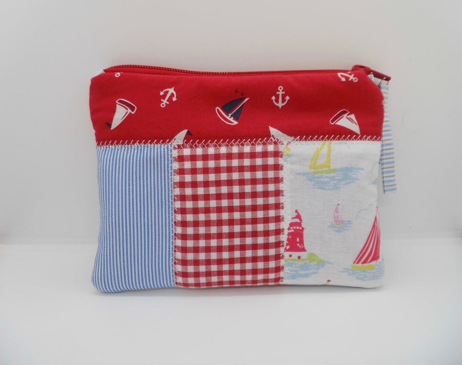 SOLD Make up bag nautical theme with zip