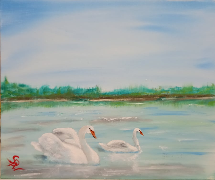 Beautiful Swans Oil Painting  