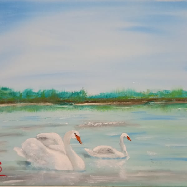 Beautiful Swans Oil Painting  