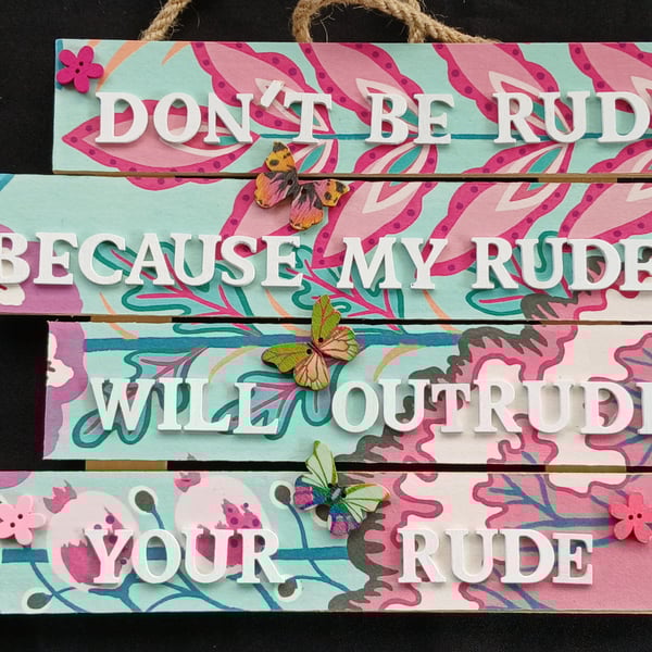 Hand decorated hanging wooden sign 