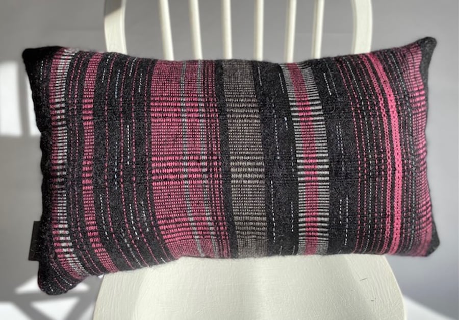 Hand woven cushion, hand crafted using wool & mohair by Yvonne Skelton