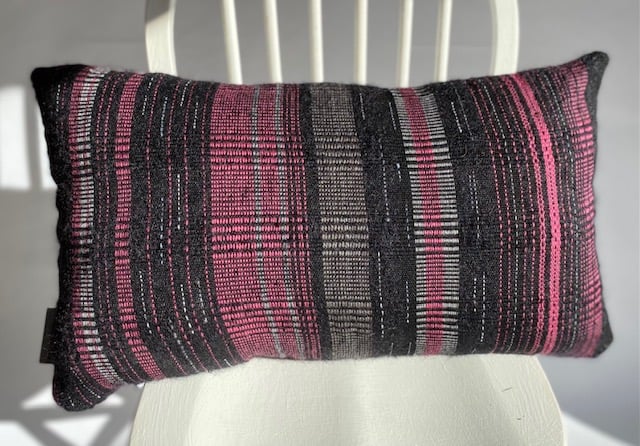 Hand woven cushion, hand crafted using wool & mohair by Yvonne Skelton