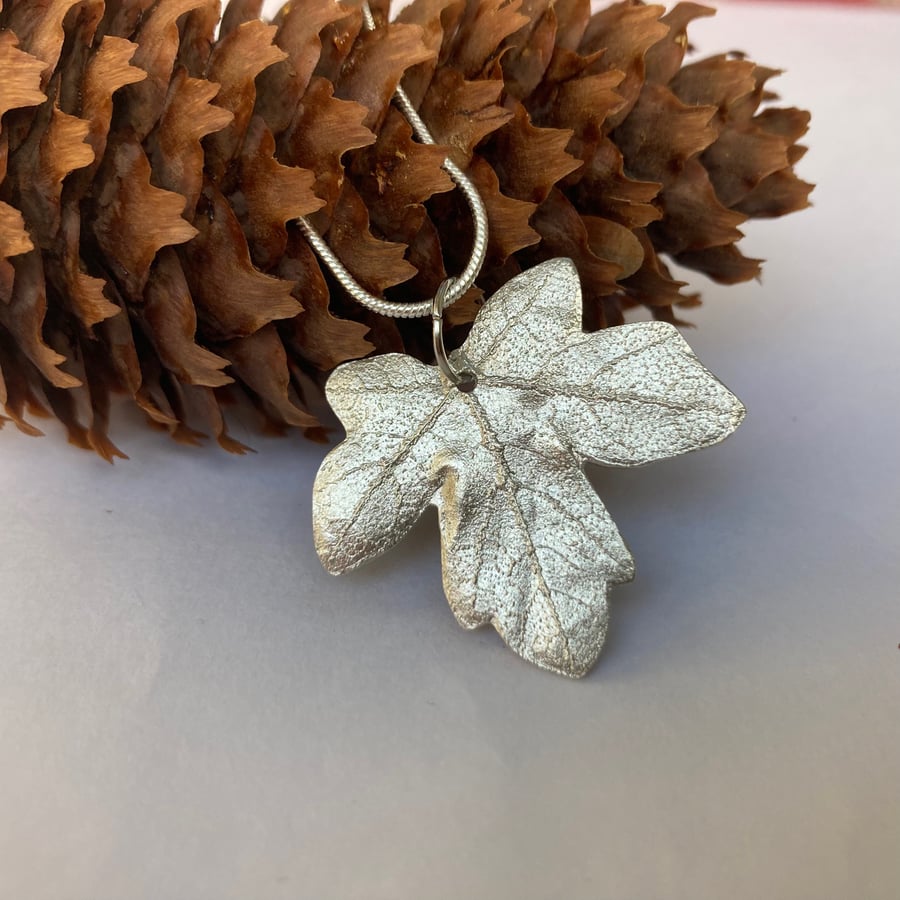 Handmade Fine Silver Leaf Pendant Necklace