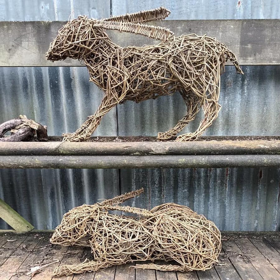 Animal sculpture, woven willow, wicker, birds, hare, animals, handmade