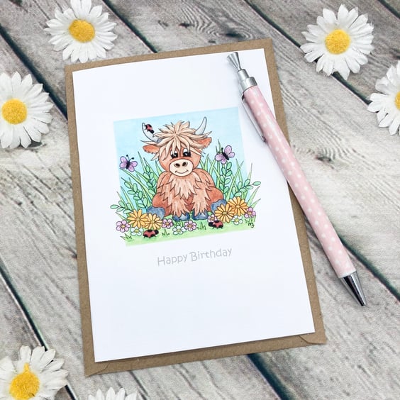 Baby Highland Cow Card - Birthday Card - Any Occasion - Cute Cow Card