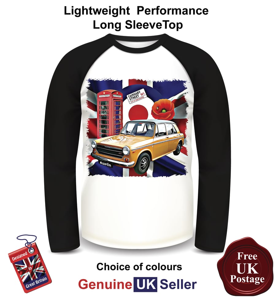 Austin 1300 GT T Shirt, Long Sleeve Men's Top, Austin 1300 GT Baseball Top,