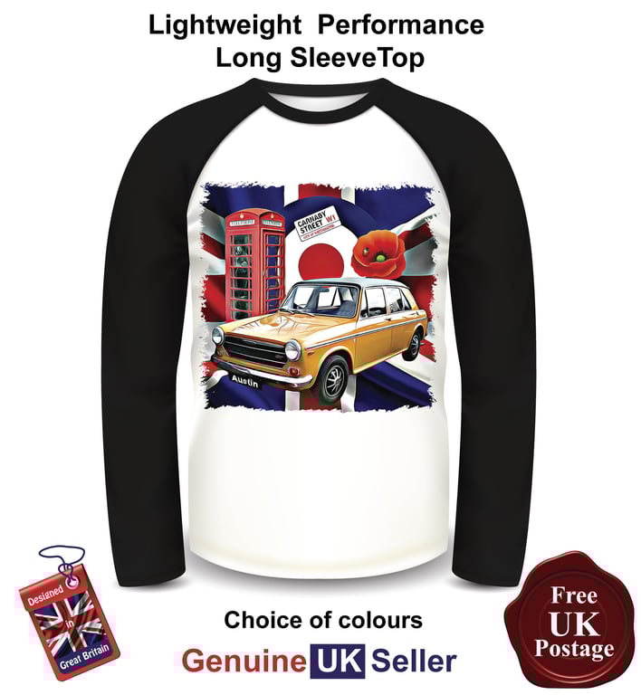 Austin 1300 GT T Shirt, Long Sleeve Men's Top, Austin 1300 GT Baseball Top,