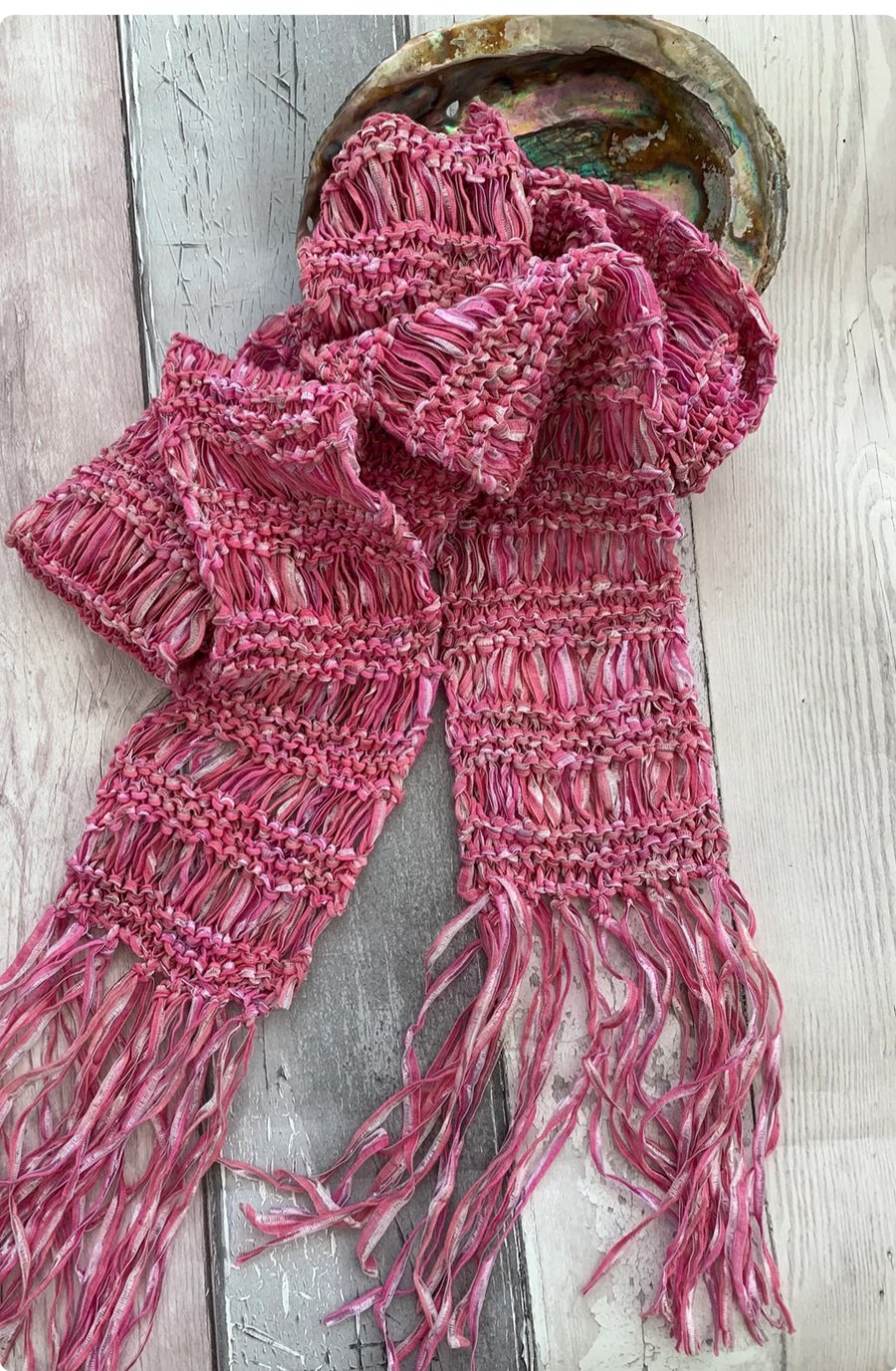 Hand knitted pink scarf 