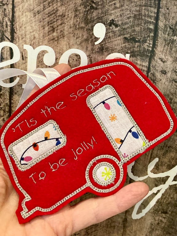 Christmas Felt Caravan Hanging ‘tis the season, red Christmas decorations 