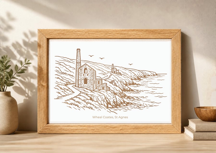 Laser engraved Wheal Coates, St Agnes Cornwall
