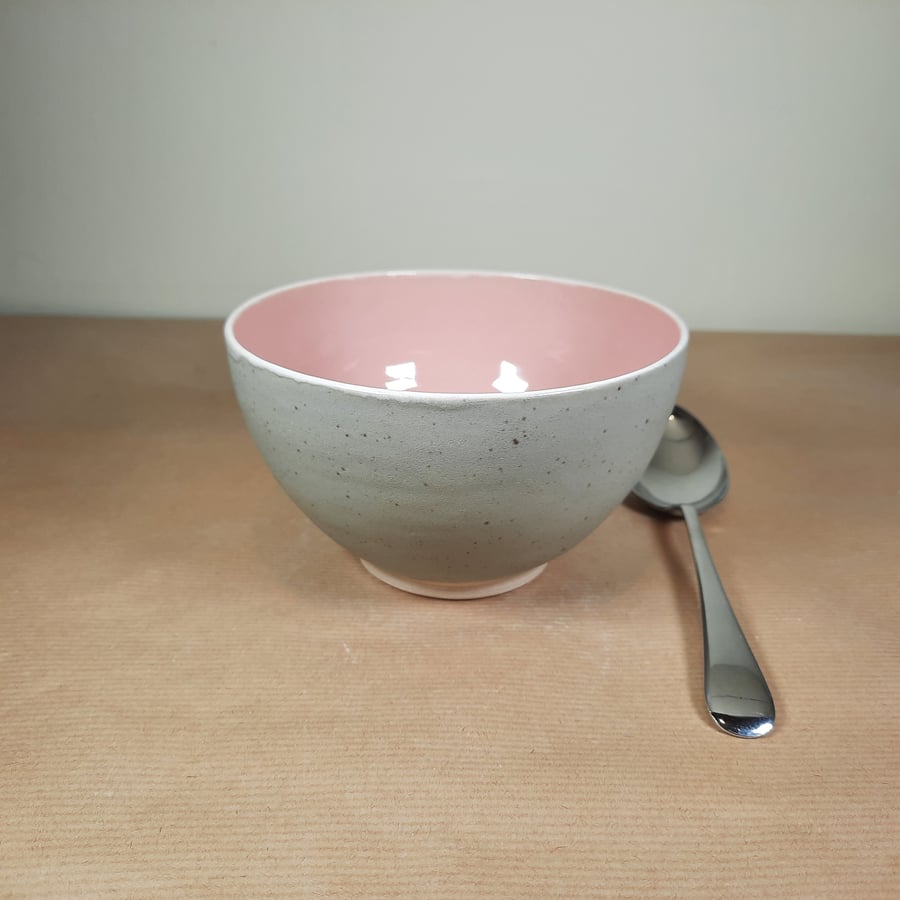 Hand thrown ceramic pink and grey breakfast bowls