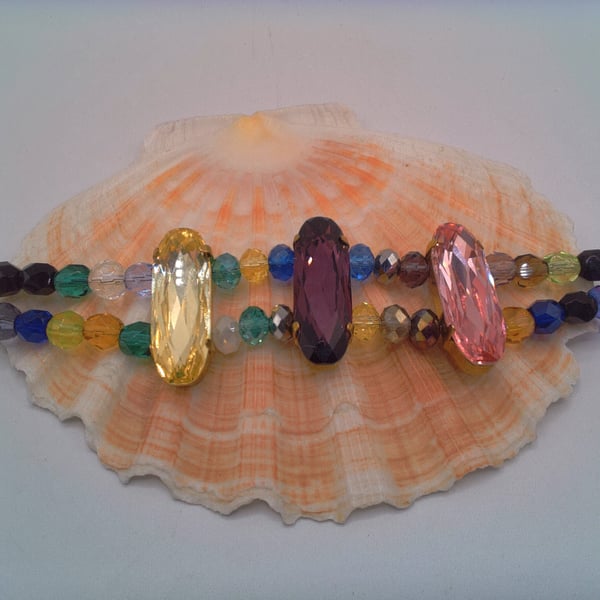 Crystal Baguette and Multi Coloured Crystals Bracelet, Gift for Her, Bracelet