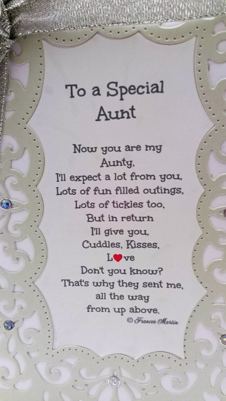New Baby Card To A Special Aunt Keepsake Card with Verse FREE P&P to UK