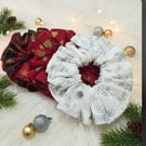 Christmas Luxury Scrunchie Set – Handmade Festive Hair Accessories in Red & Whit