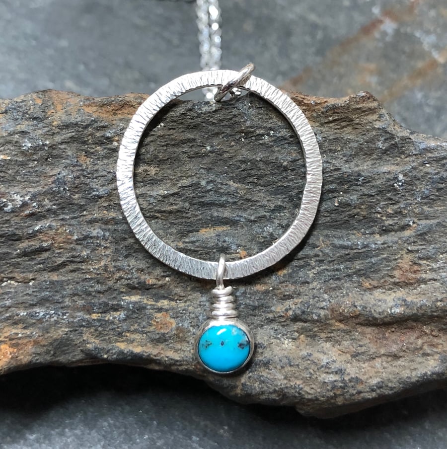 Silver Turquoise Ring Pendant, Turquoise Necklace