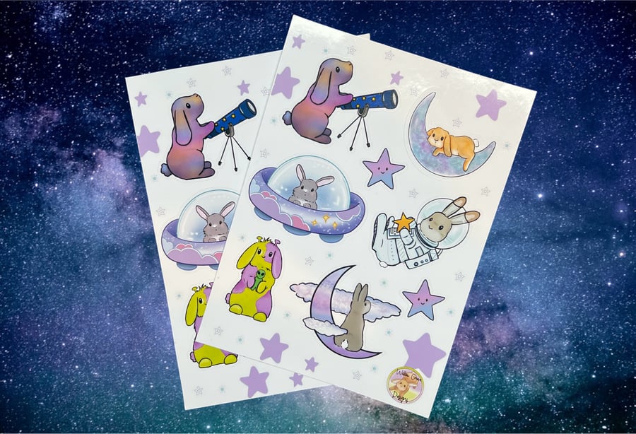 Bunnies in space sticker sheets