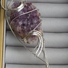 Amethyst crystal in sterling silver brooch 