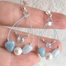 Natural Aquamarine Sterling Silver Earring With Shell Pearl, Pale Blue Gemstone