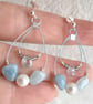 Natural Aquamarine Sterling Silver Earring With Shell Pearl, Pale Blue Gemstone