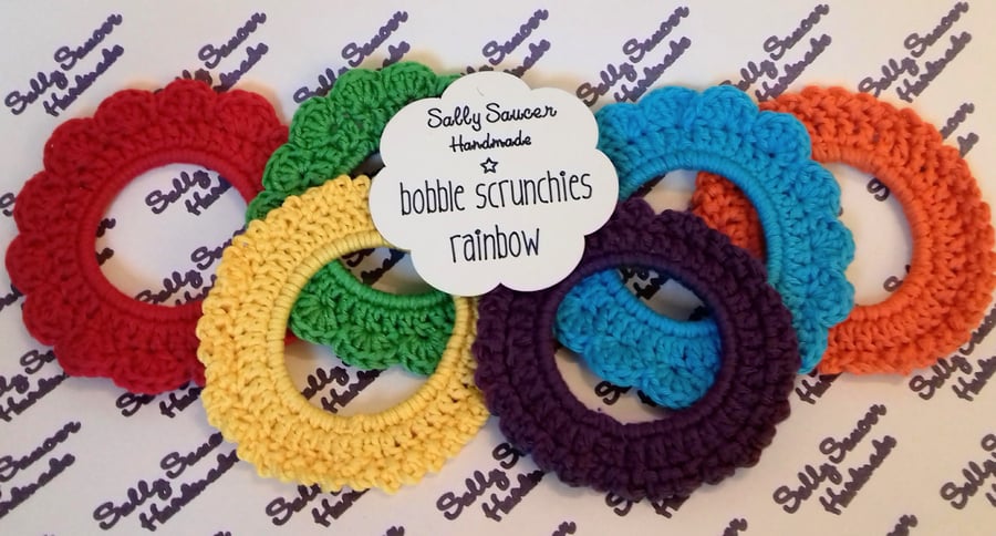 Bobble Scrunchies Set of 6  Rainbow Colours 