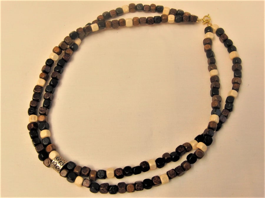 Men's Beaded Necklace Made With Wooden Cube Beads, Necklace For Men