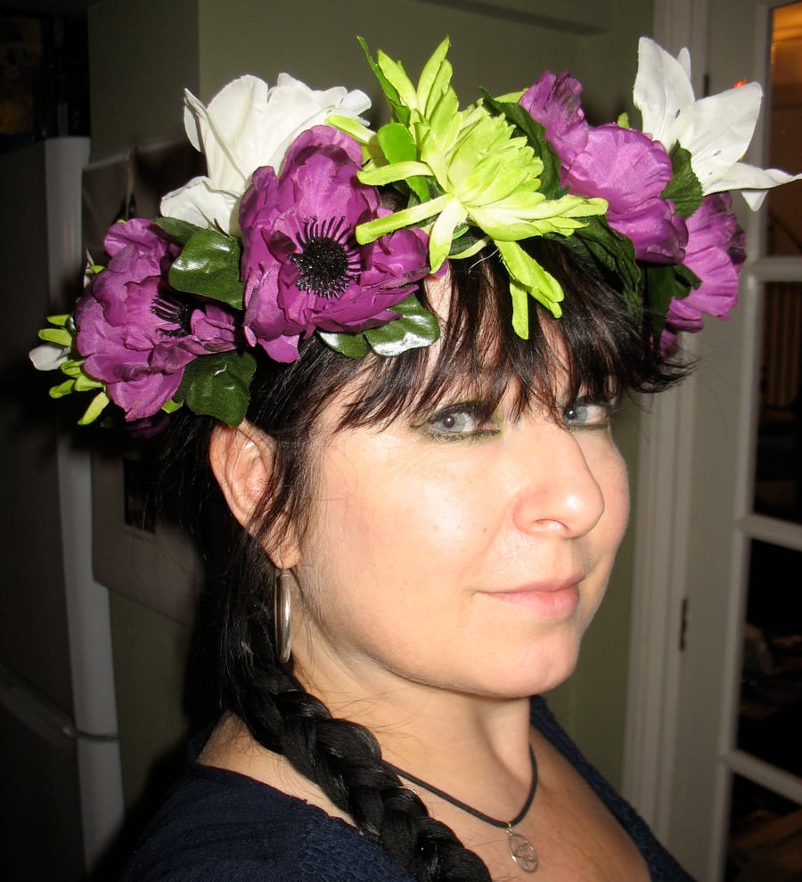 Beautiful purple and white floral headdress headband