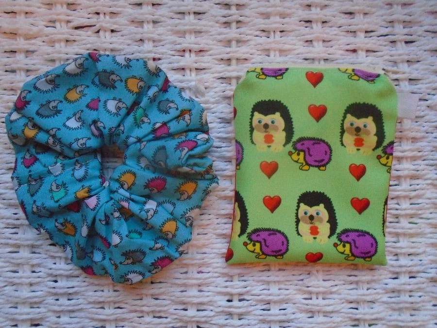 Hedgehog Gift Set Purse Card Holder and Hair Scrunchy.
