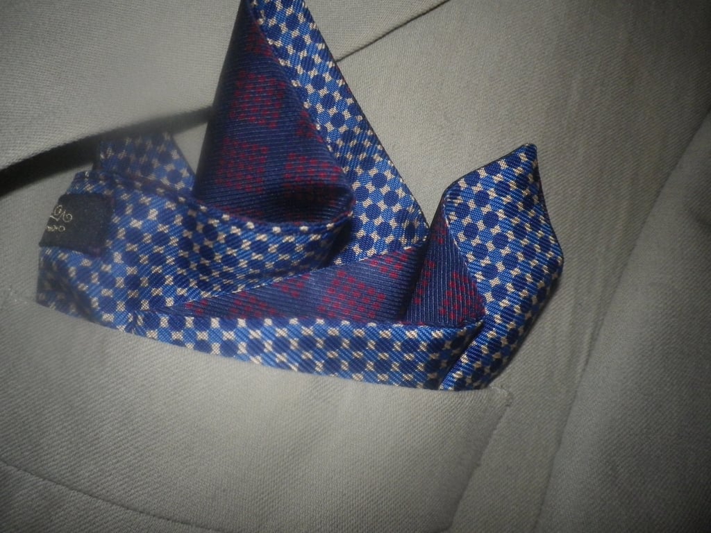 Micro navy motif, teamed with navy red diamond design reversible silk square