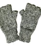 Knitted handmade green and white patterned fingerless gloves - Image 5