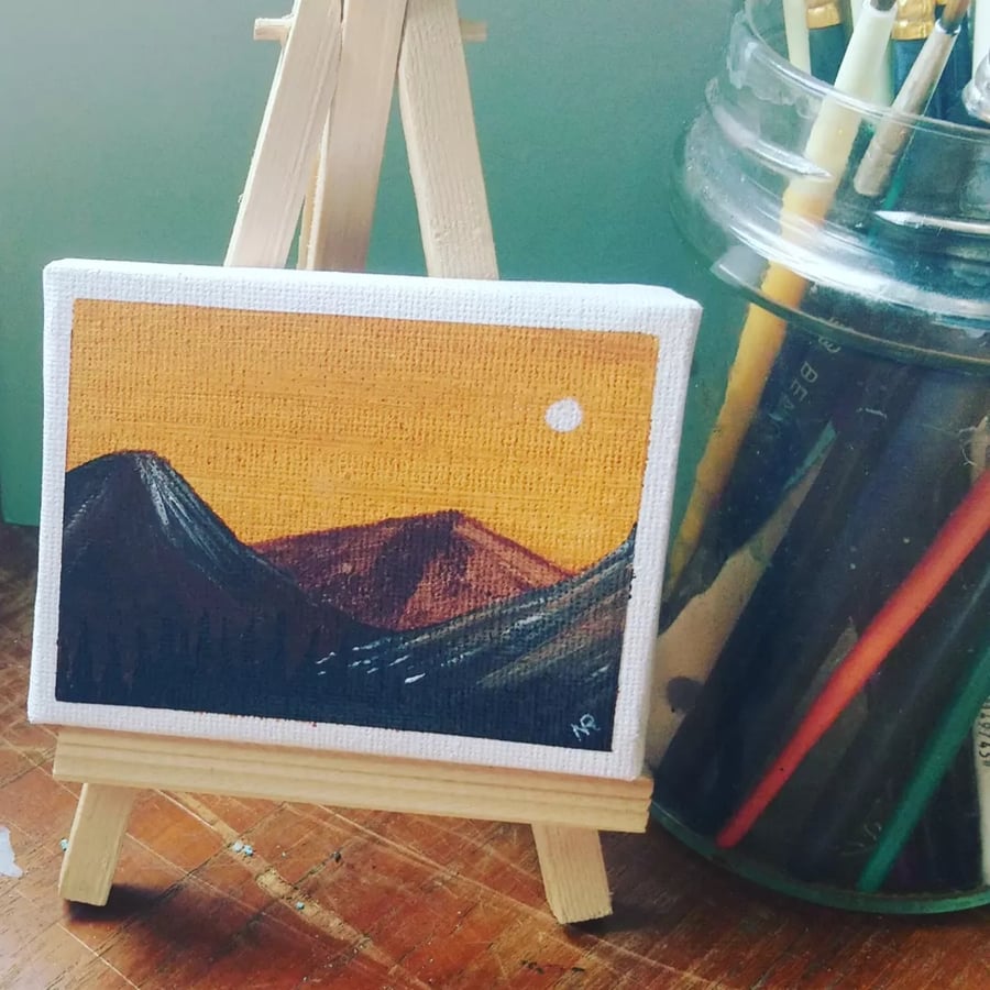 tiny desert mountains acrylic painting 