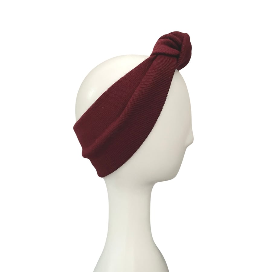 Warm Winter Headband Burgundy Red Wine Woman Wool Ear Warmer Headband