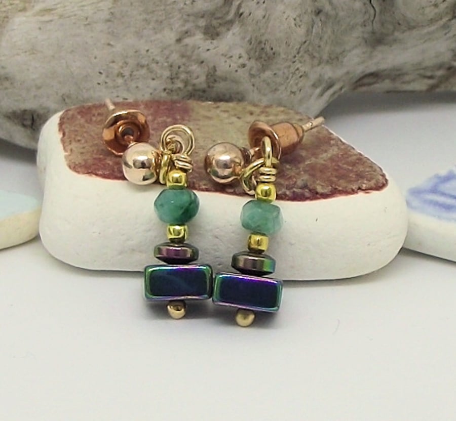 SALE Earrings Rainbow haematite green jade