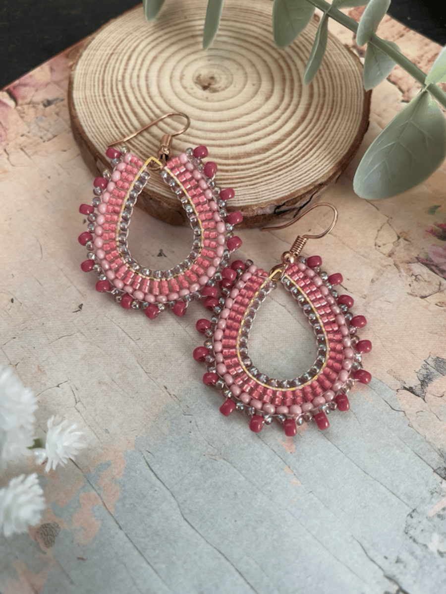 Pretty hand beaded boho dangle earrings, birthday , mum gift, teen girl, summer