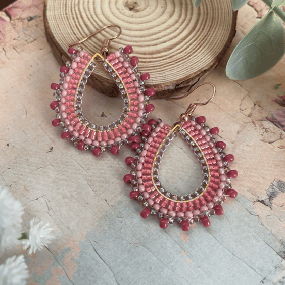 Pretty hand beaded boho dangle earrings, birthday , mum gift, teen girl, summer