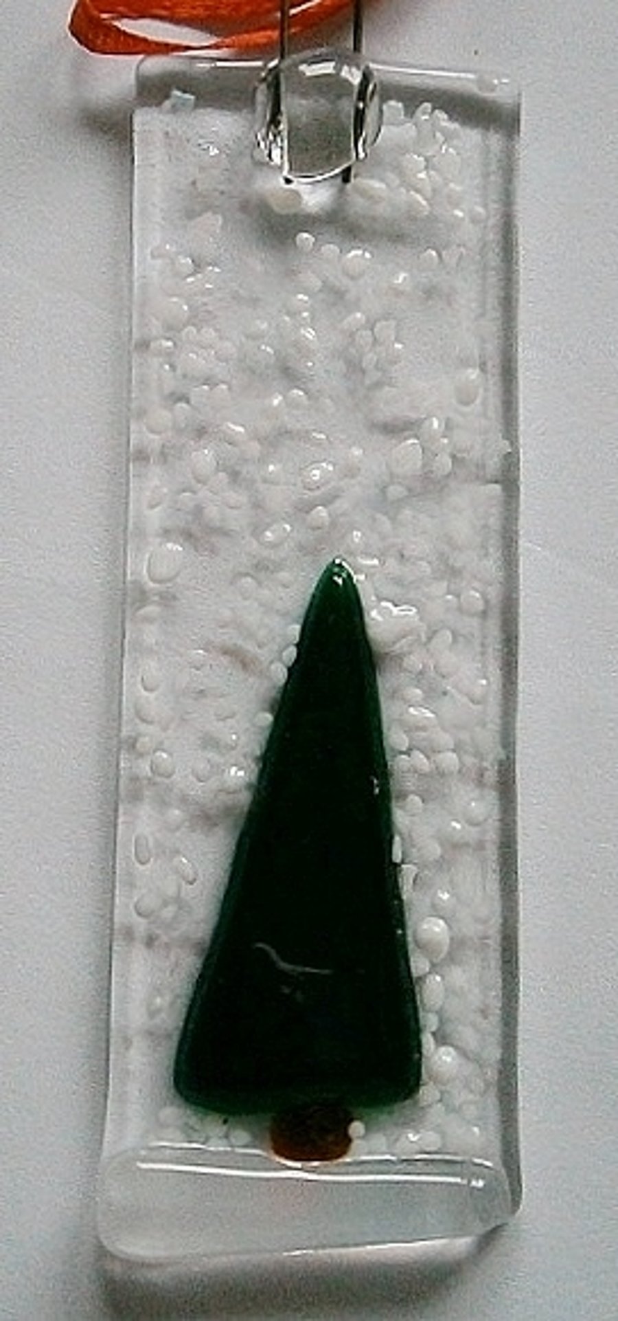 Fused glass snowy Christmas tree decorations