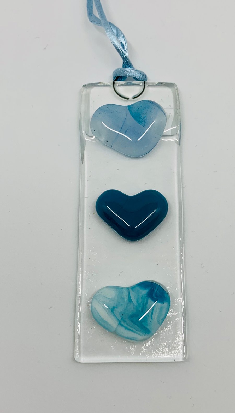 Fused Glass Hanging Sun Catcher featuring hand enamel painted glass hearts