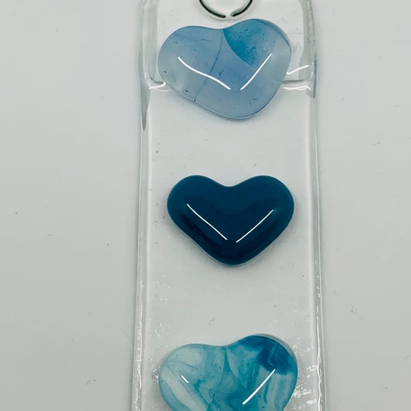 Fused Glass Hanging Sun Catcher featuring hand enamel painted glass hearts