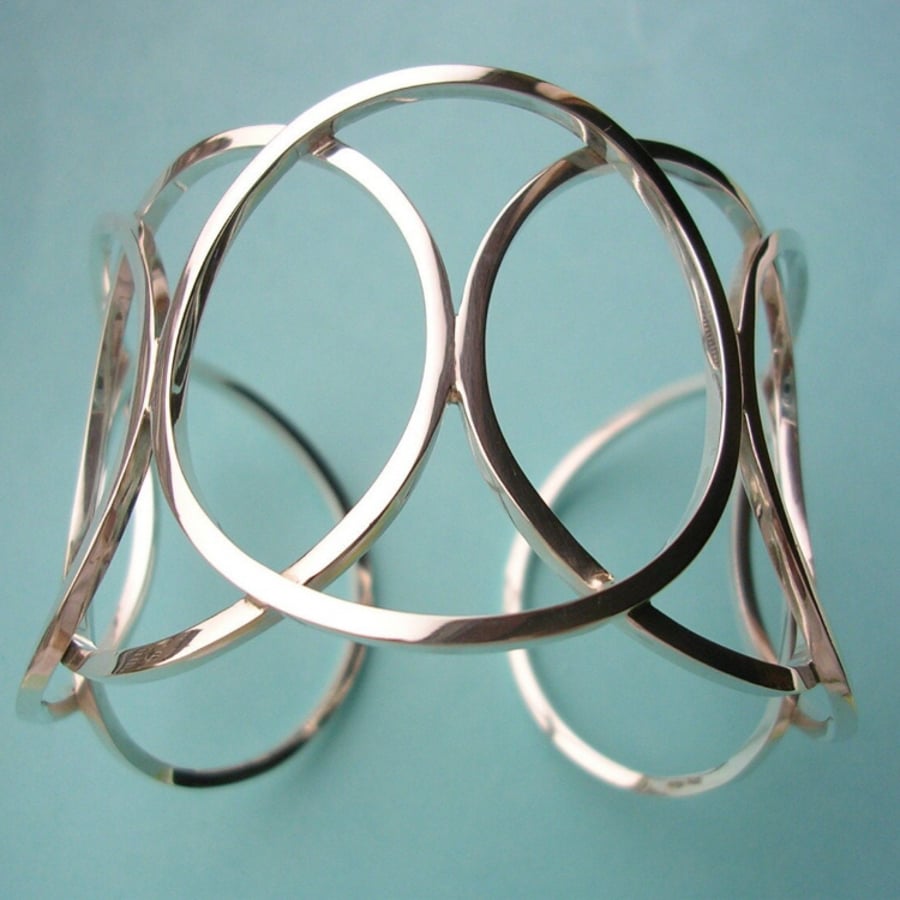 Sterling Silver Celtic Circles Cuff Bangle 