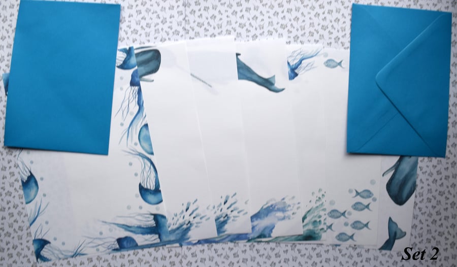 Sea Creatures Stationery - 14 A5 sheets and 7 Bright Blue Envelopes