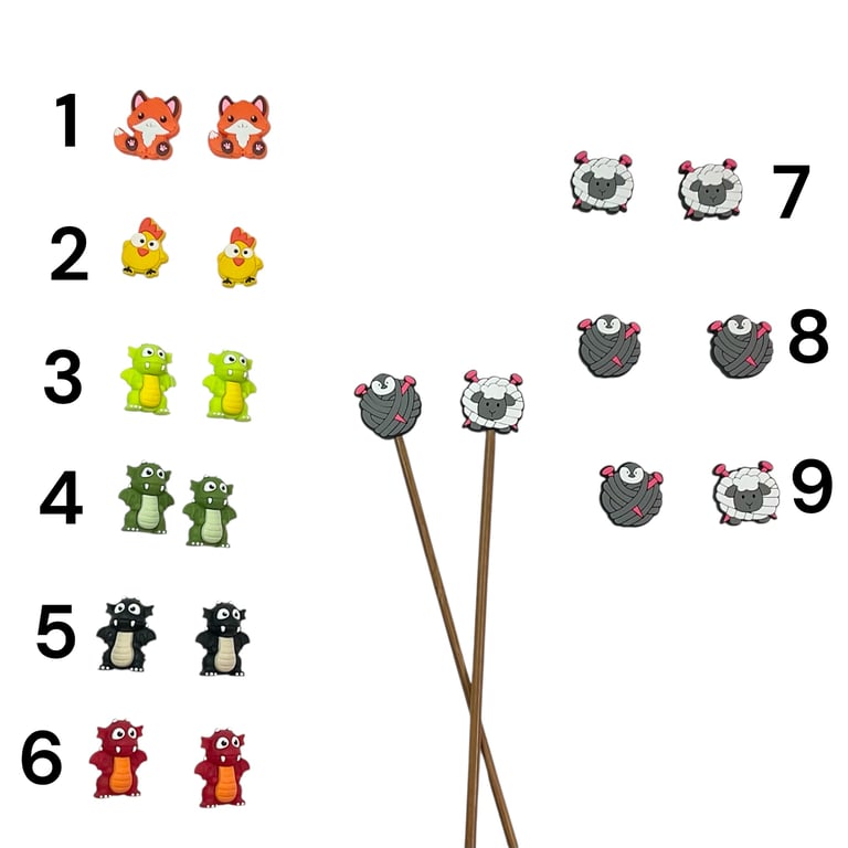 Stitch stoppers for knitting needles in dragon and animal shapes , silicone