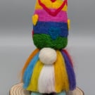Needle felted Rainbow Gnome
