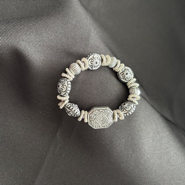 Handmade bracelet 15cm. Silver & Black beads.  