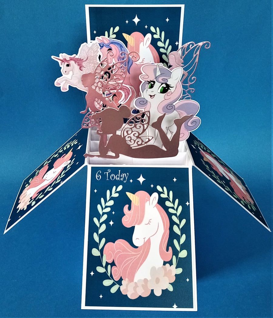Girls 6th Birthday Card with Unicorns and Fairies