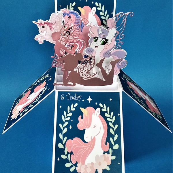 Girls 6th Birthday Card with Unicorns and Fairies