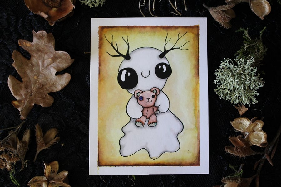 Forest Spirit With Teddy Original OOAK Painting