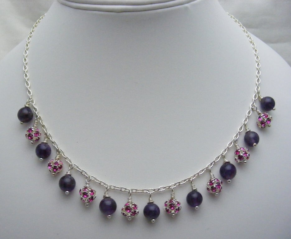 Diamante And Amethyst Gemstone Necklace