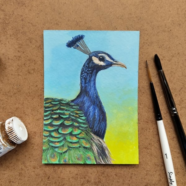 ACEO Original artwork of a Peacock